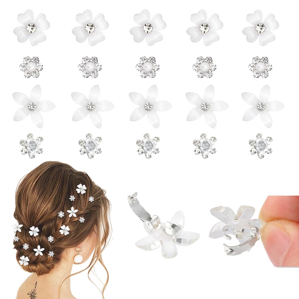 MAYCREATE 20Pcs Small Hair Clips for Girls, Wedding Hair Clips for Hair Styling, Flower Hair Clip Barrette, Rhinestone Flower Clips for Women Hair, Princess Bride Hair Braid Charms Bun Accessories MAYCREATE 20Pcs Small Hair Clips for Girls, Wedding Hair Clips for Hair Styling, Flower Hair Clip Barrette, Rhinestone Flower Clips for Women Hair, Princess Bride Hair Braid Charms Bun Accessories